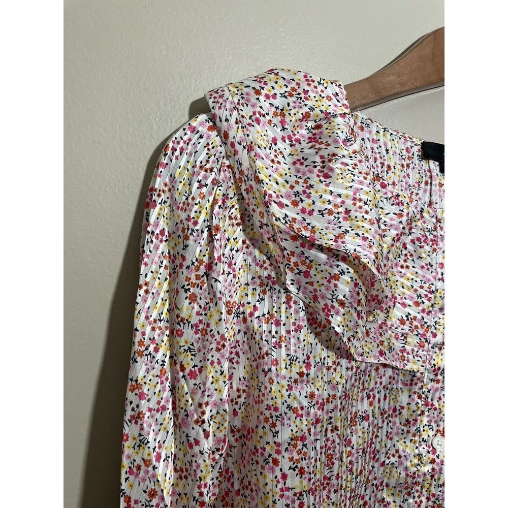 J.CREW Ruffle Blouse Top Small Field Day Shirt Dainty Floral Pink Gold AW869 NWT - Picture 4 of 10